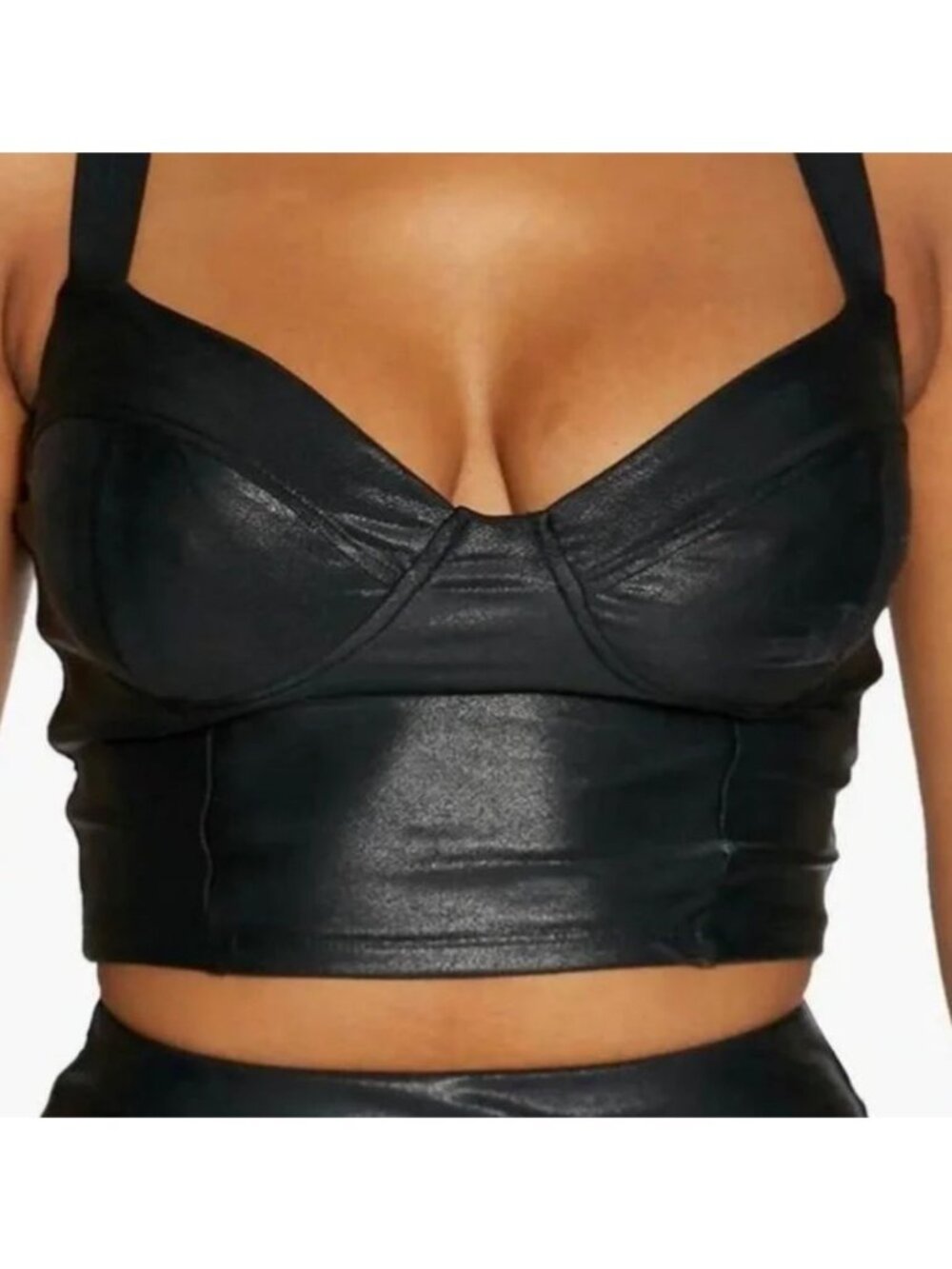 Naked Wardrobe Vegan Leather Midnight Black Crop Bustier Women's Size Small NWT!